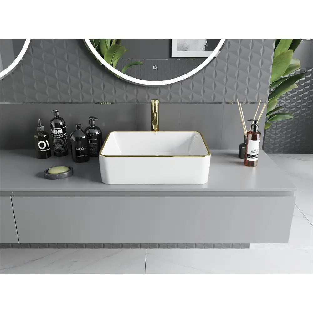 Mexen Catia Servant for Montering på Benkeplate 48x37 Cm Hvit/gullkant