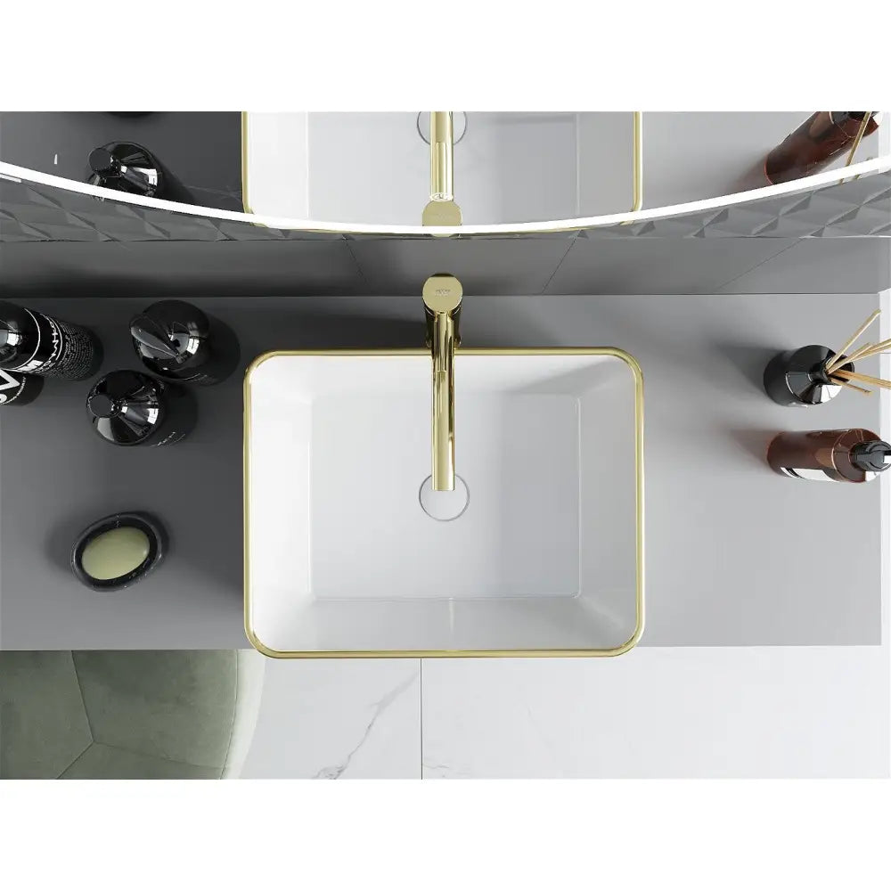Mexen Catia Servant for Plassering på Benkeplate 48x37 Cm Hvit/gull Sjakkmønster