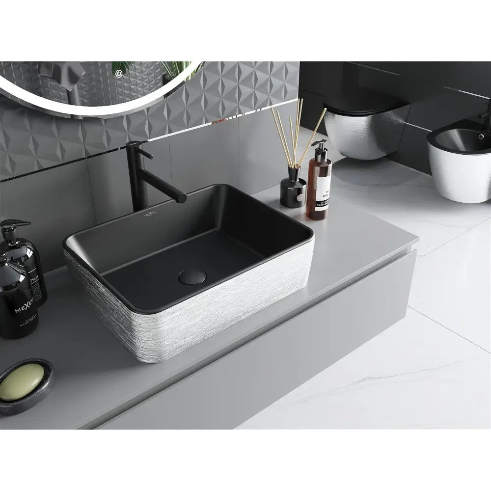 Mexen Catia Servant til Benkeplate 48x37 Cm Matt Sort/sølv Linjemønster