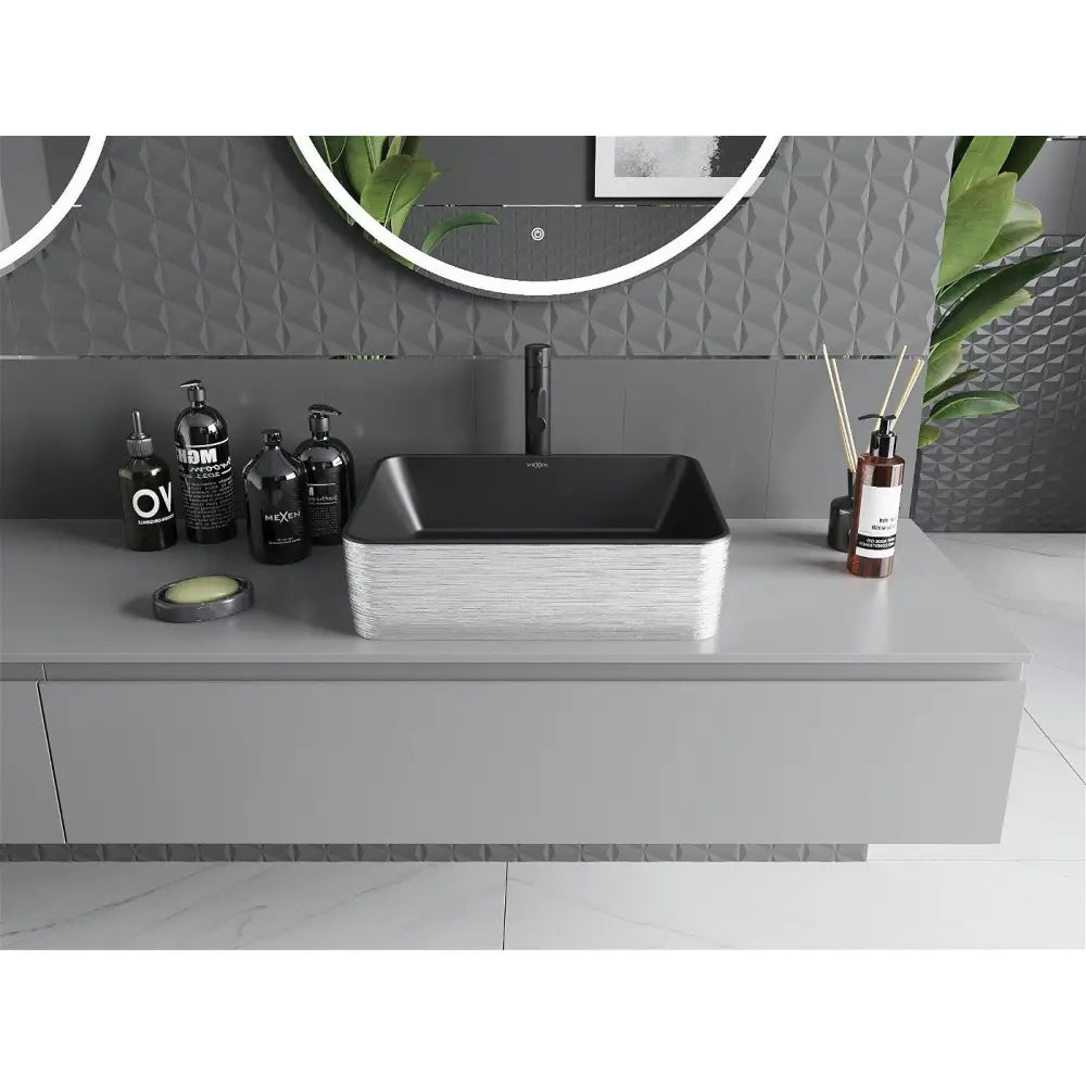 Mexen Catia Servant til Benkeplate 48x37 Cm Matt Sort/sølv Linjemønster