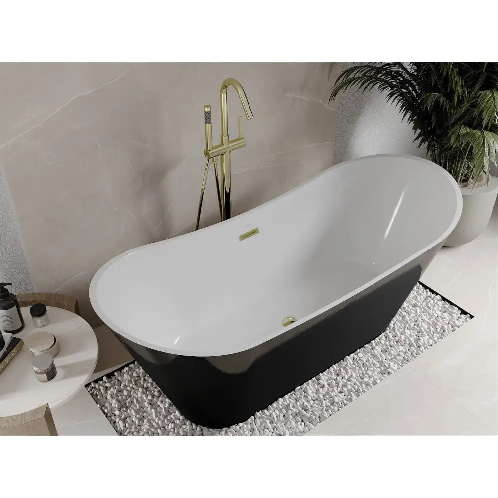 Mexen Celia Frittstående Badekar 170x75 Cm Hvit/svart Gull Overløp - 52331707575-g