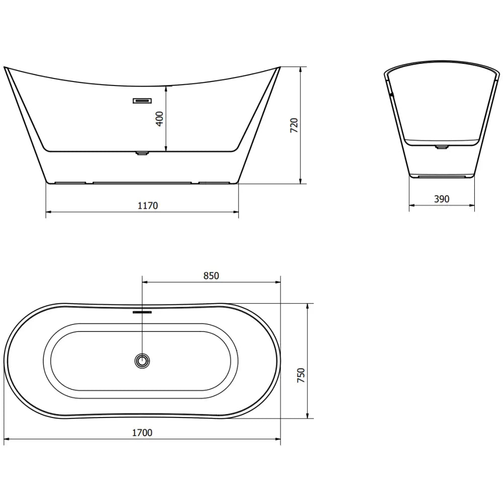 Mexen Celia Frittstående Badekar 170x75 Cm Hvit/svart Gull Overløp - 52331707575-g