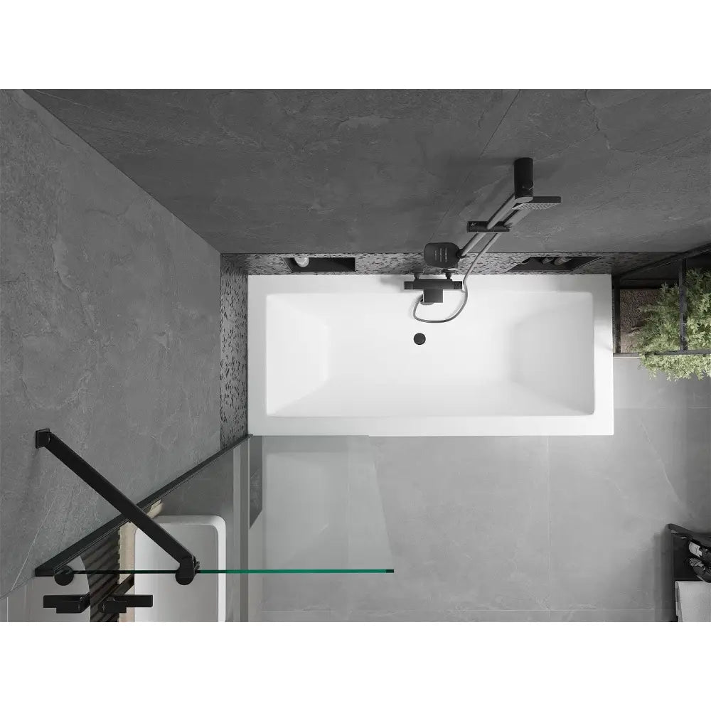 Mexen Cube Rektangulært Badekar 170x80 Cm med Kabinett og Enkeltfløyet 60 Cm Dusjvegg Gjennomsiktig Sort - 550517080x