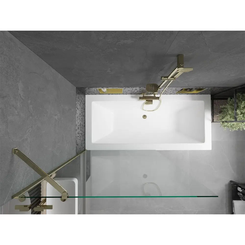 Mexen Cube Rektangulært Badekar 170x80 Cm med Kabinett og Enkeltvinget Dusjdør 100 Cm Transparent Gull - 550517080x