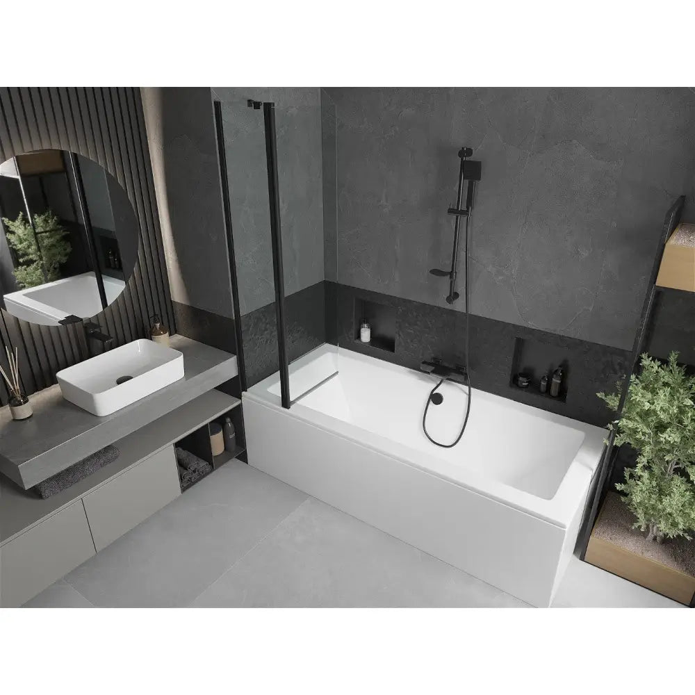 Mexen Cube Rektangulært Badekar 170x80 Cm med Kabinett og Enkeltdørs 80 Cm Skjerm Gjennomsiktig Svart - 550517080x