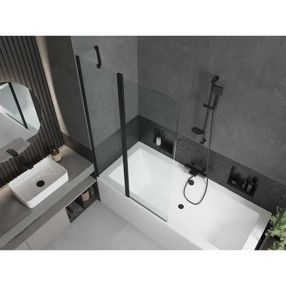 Mexen Cube Rektangulært Badekar 170x80 Cm med Kabinett og 1-delt Dusjvegg 100 Cm Gjennomsiktig Svart - 550517080x