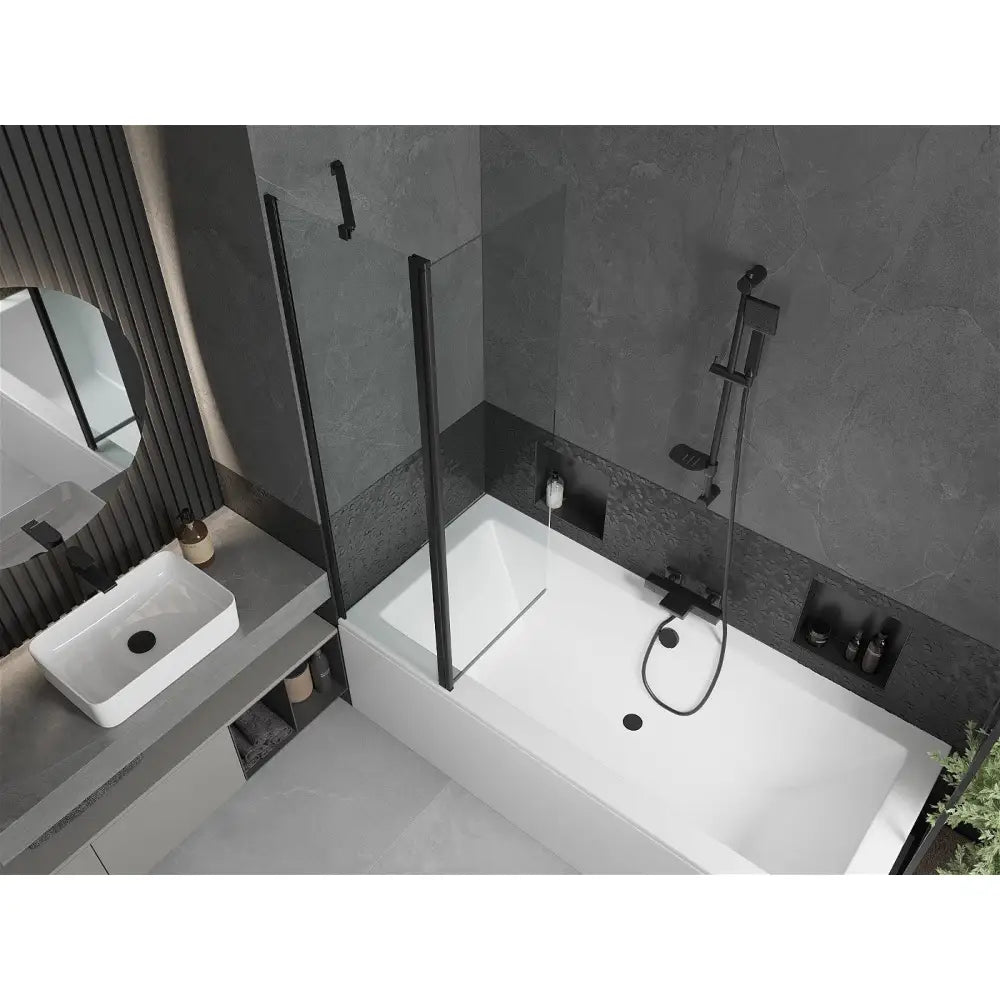 Mexen Cube Rektangulært Badekar 170x80 Cm med Kabinett og 1-delt Dusjvegg 100 Cm Gjennomsiktig Svart - 550517080x