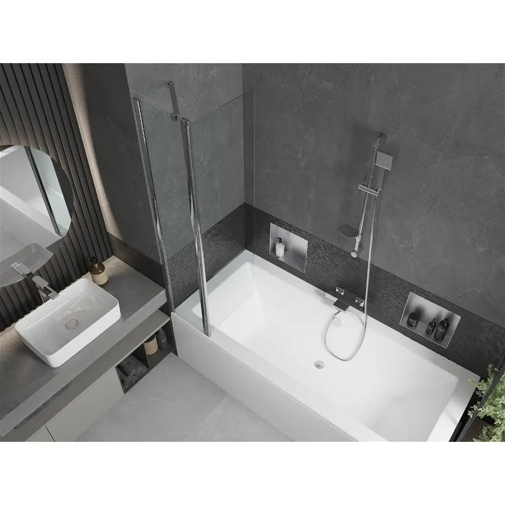Mexen Cube Rektangulært Badekar 170x80 Cm med Kabinett og 1-delt Dusjdør 80 Cm Gjennomsiktig Krom - 550517080x