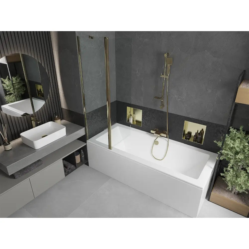 Mexen Cube Rektangulært Badekar 170x80 Cm med Kabinett og 1-dørs Skjerm 100 Cm Gjennomsiktig Gull - 550517080x