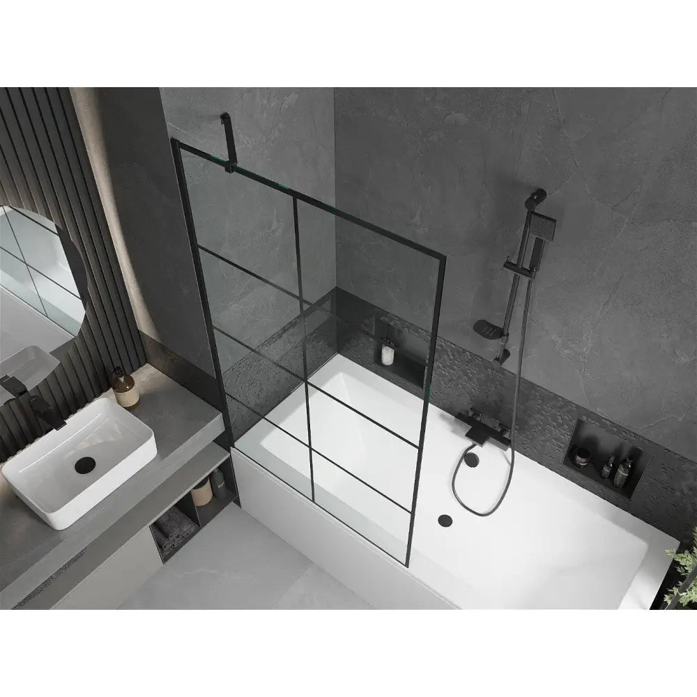 Mexen Cube Rektangulært Badekar 170x80 Cm med Kabinett og 1-dørs Skjerm 100 Cm Svart Mønster - 550517080x