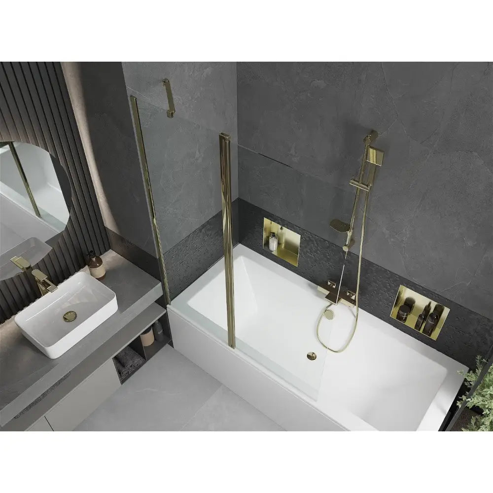 Mexen Cube Rektangulært Badekar 170x80 Cm med Kabinett og 1-dørs Skjerm 120 Cm Gjennomsiktig Gull - 550517080x