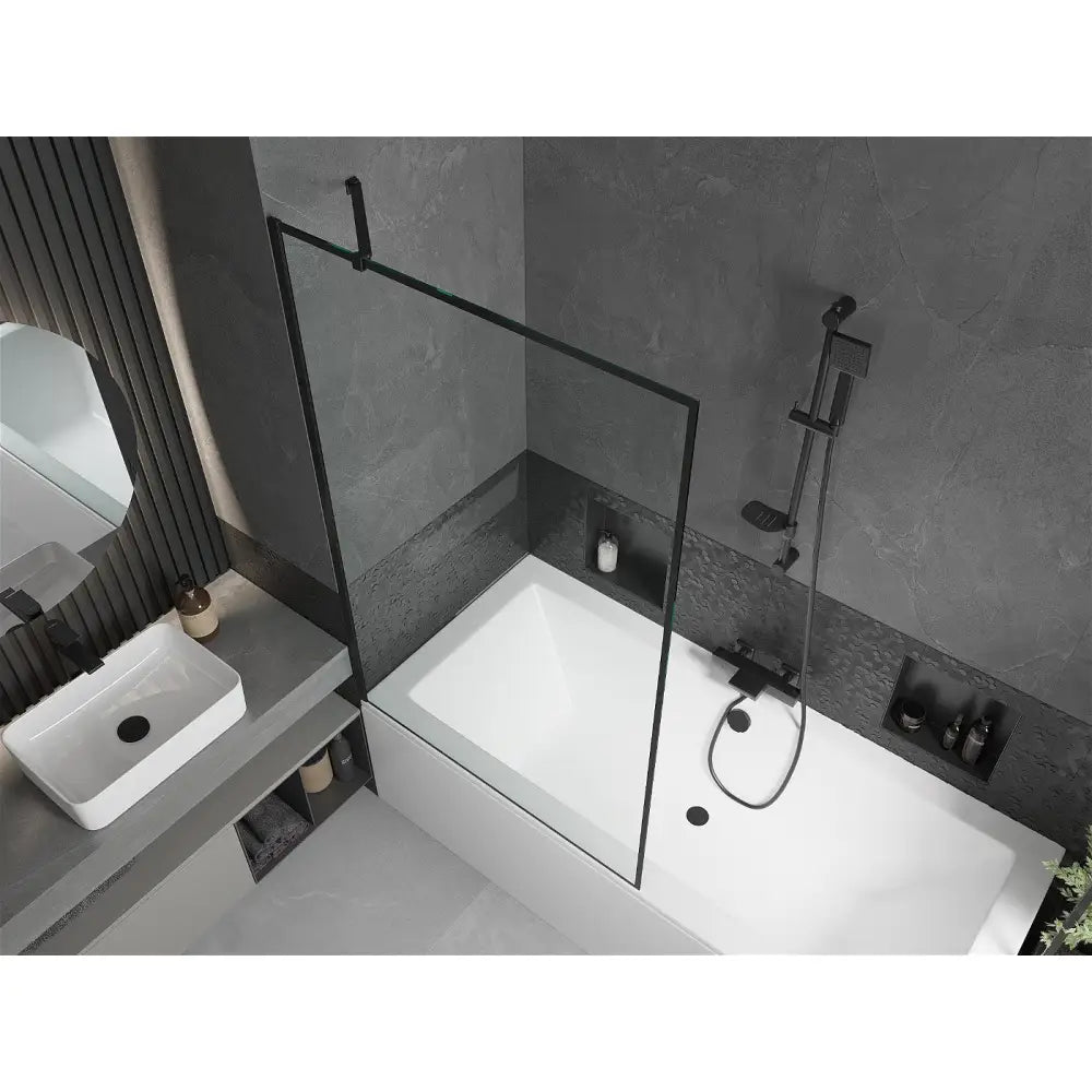Mexen Cube Rektangulært Badekar 170x80 Cm med Kabinett og 1-dørs Skjermvegg 100 Cm Svart Mønster - 550517080x