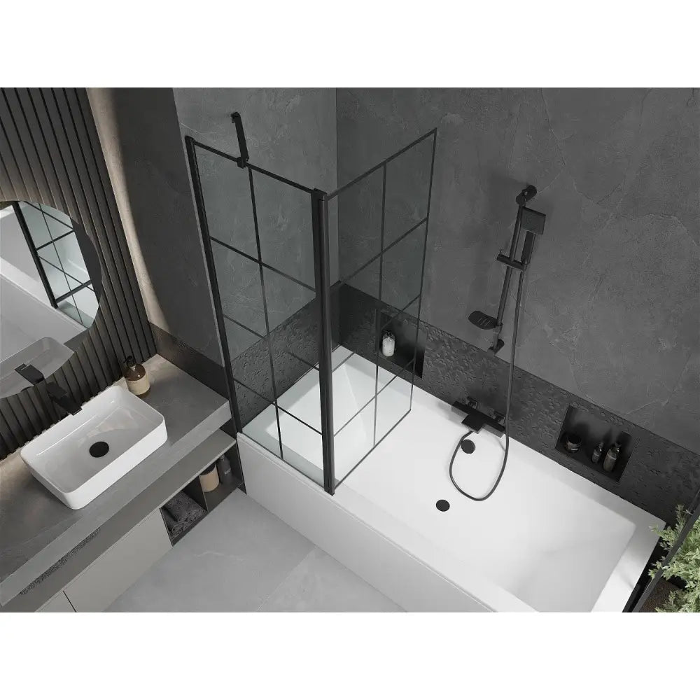 Mexen Cube Rektangulært Badekar 170x80 Cm med Kabinett og 1-dørs Skjerm 120 Cm Svart Mønster - 550517080x