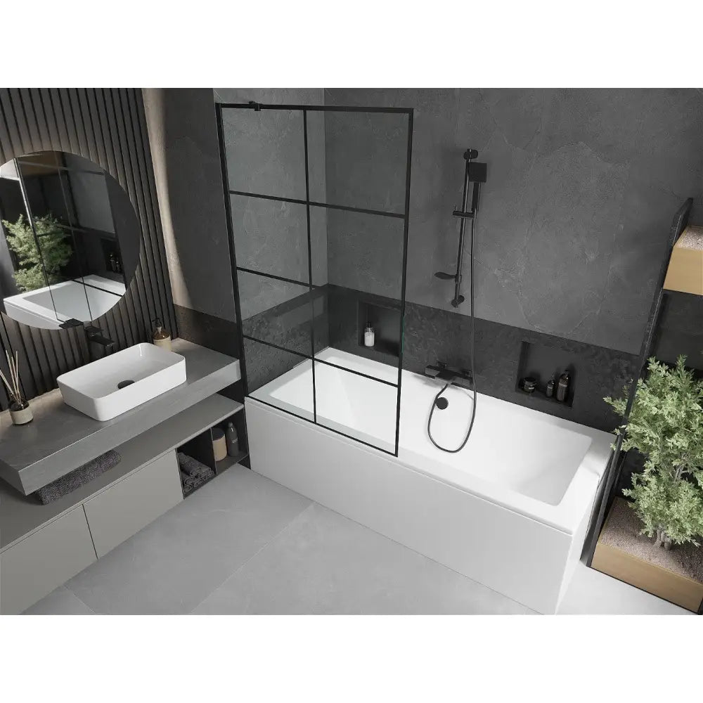Mexen Cube Rektangulært Badekar 170x80 Cm med Kabinett og 1-dørs Skjerm 100 Cm Svart Mønster - 550517080x