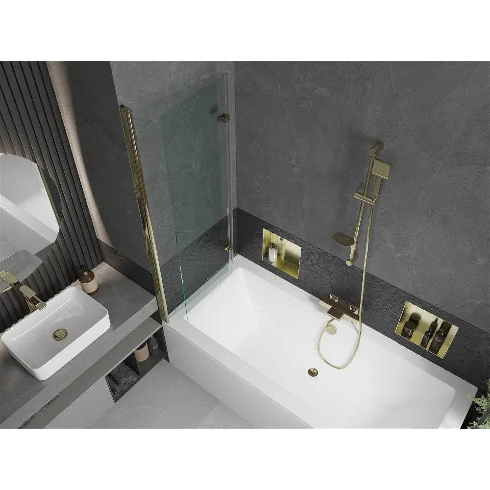 Mexen Cube Rektangulært Badekar 170x80 Cm med Kabinett og 2-delt Dusjvegg 120 Cm Gjennomsiktig Gull - 550517080x