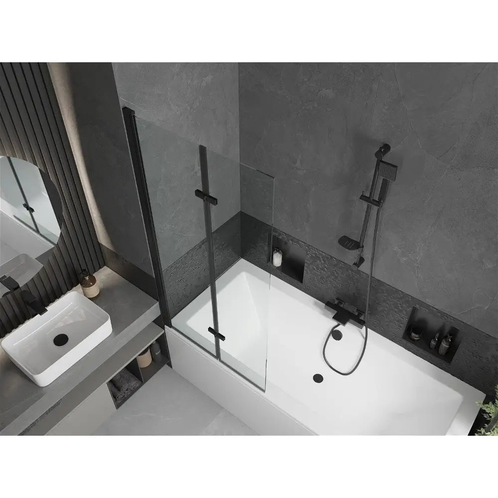 Mexen Cube Rektangulært Badekar 170x80 Cm med Kabinett og 2-delt Dusjvegg 80 Cm Gjennomsiktig Svart - 550517080x