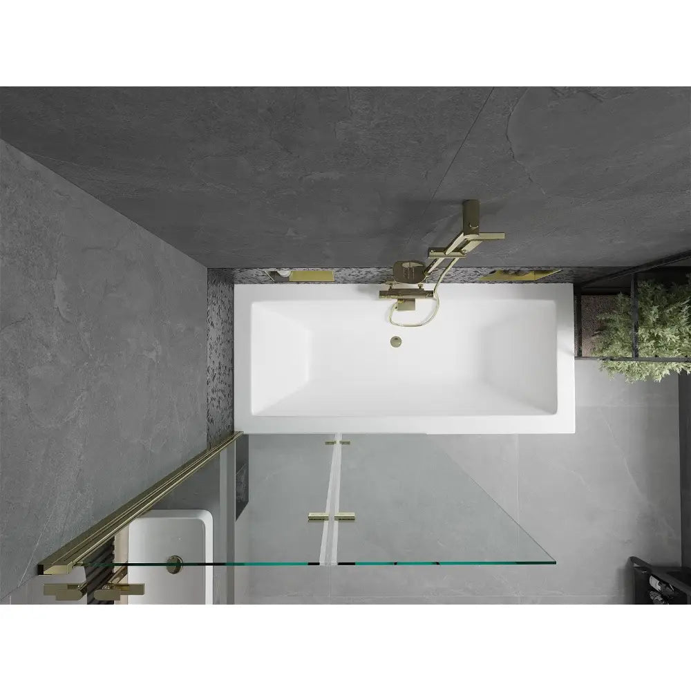 Mexen Cube Rektangulært Badekar 170x80 Cm med Kabinett og 2-delt Dusjvegg 100 Cm Gjennomsiktig Gull - 550517080x