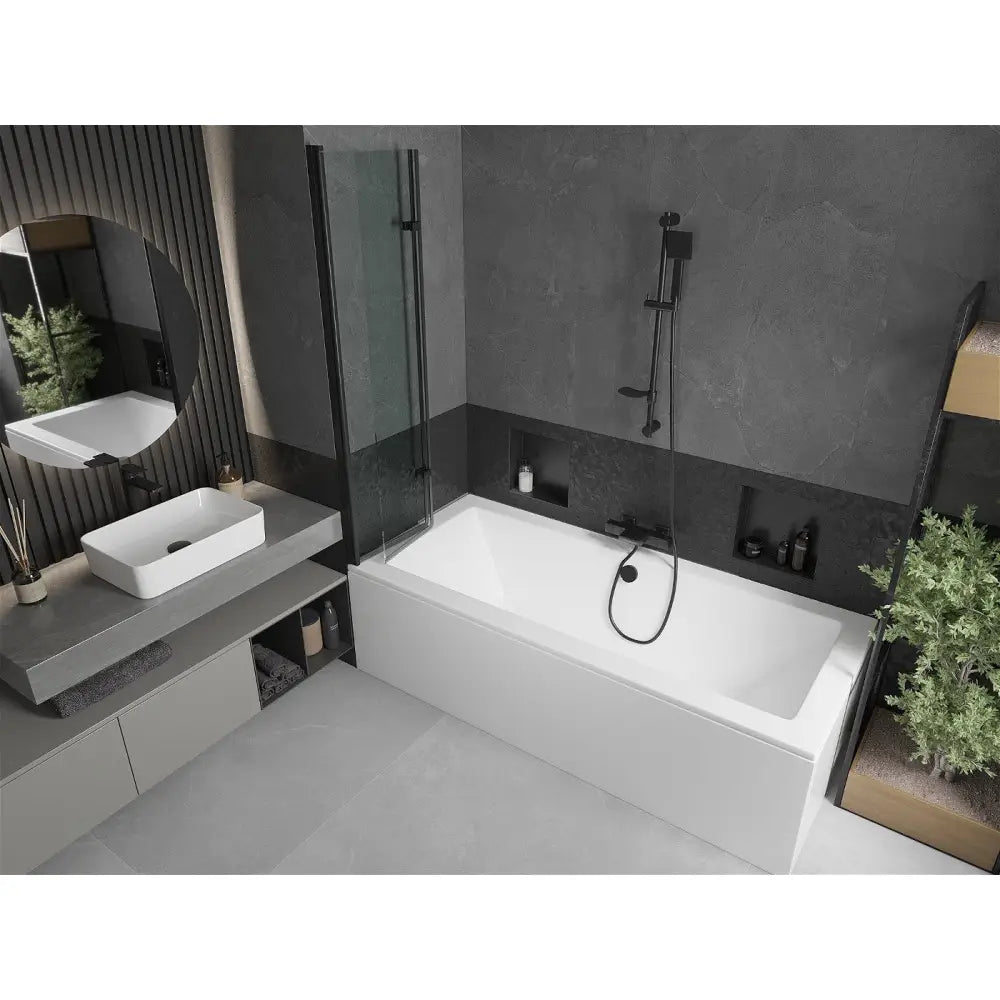 Mexen Cube Rektangulært Badekar 170x80 Cm med Kabinett og 2-delt Dusjvegg 80 Cm Gjennomsiktig Svart - 550517080x