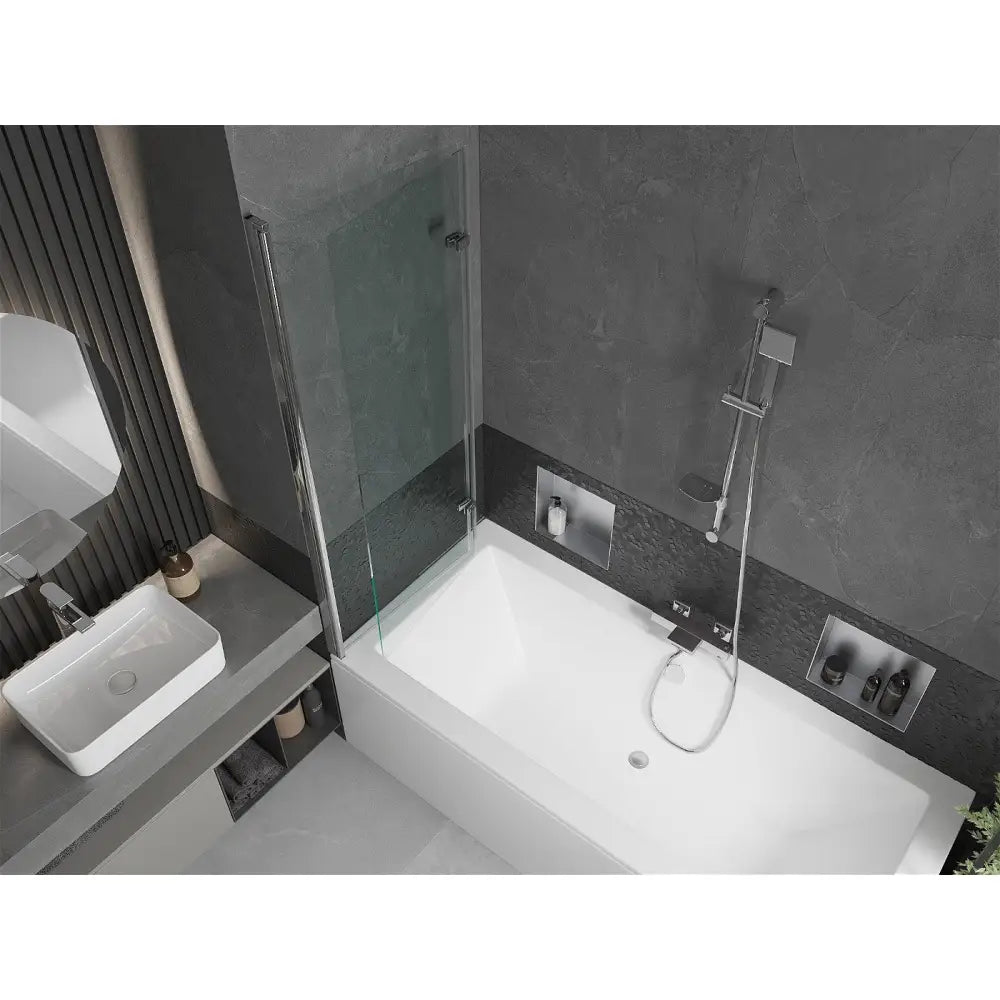 Mexen Cube Rektangulært Badekar 170x80 Cm med Kabinett og 2-delt Dusjvegg 120 Cm Gjennomsiktig Krom - 550517080x