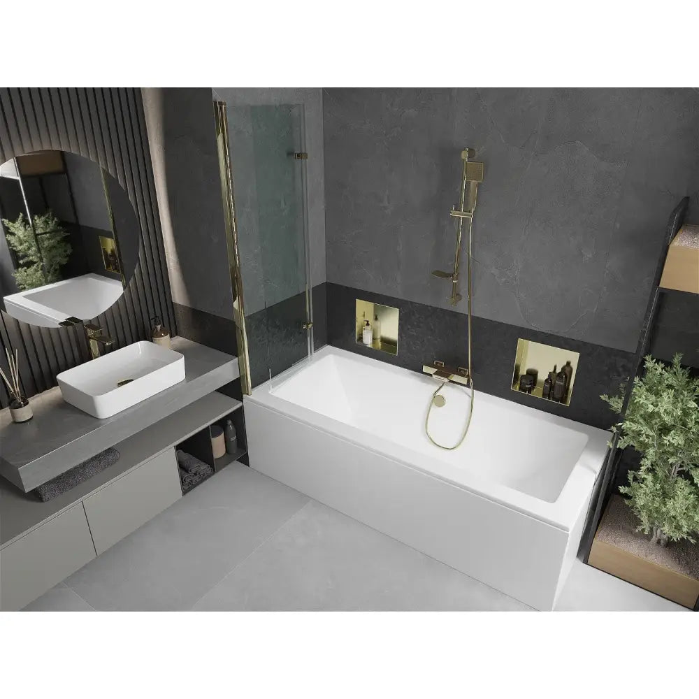 Mexen Cube Rektangulært Badekar 170x80 Cm med Kabinett og 2-delt Dusjvegg 100 Cm Gjennomsiktig Gull - 550517080x