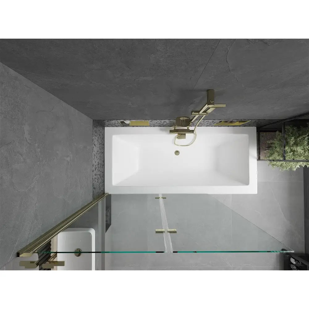 Mexen Cube Rektangulært Badekar 170x80 Cm med Kabinett og 2-delt Dusjvegg 120 Cm Gjennomsiktig Gull - 550517080x