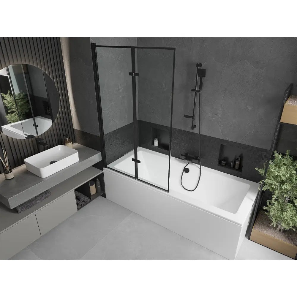 Mexen Cube Rektangulært Badekar 170x80 Cm med Kabinett og 2-delt Dusjvegg 100 Cm Svart Mønster - 550517080x