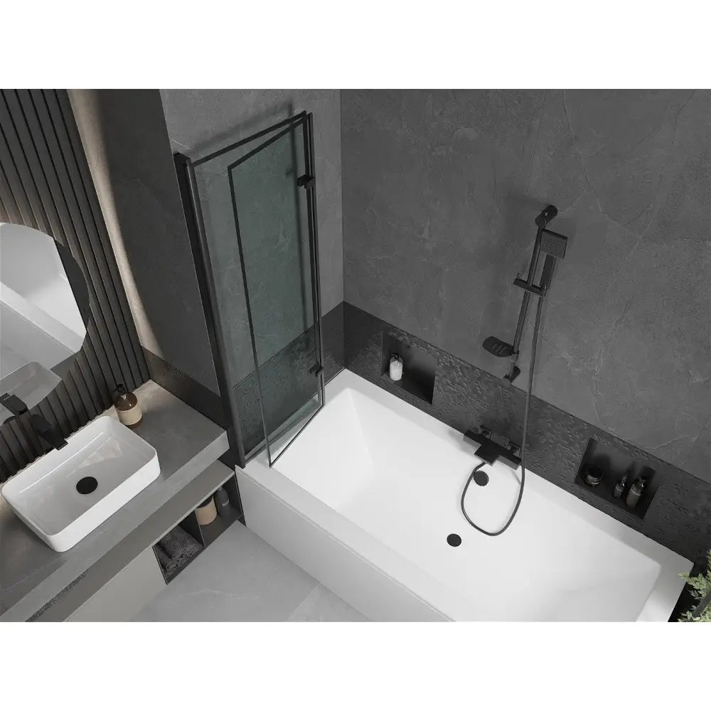 Mexen Cube Rektangulært Badekar 170x80 Cm med Kabinett og 2-delt Dusjvegg 100 Cm Svart Mønster - 550517080x