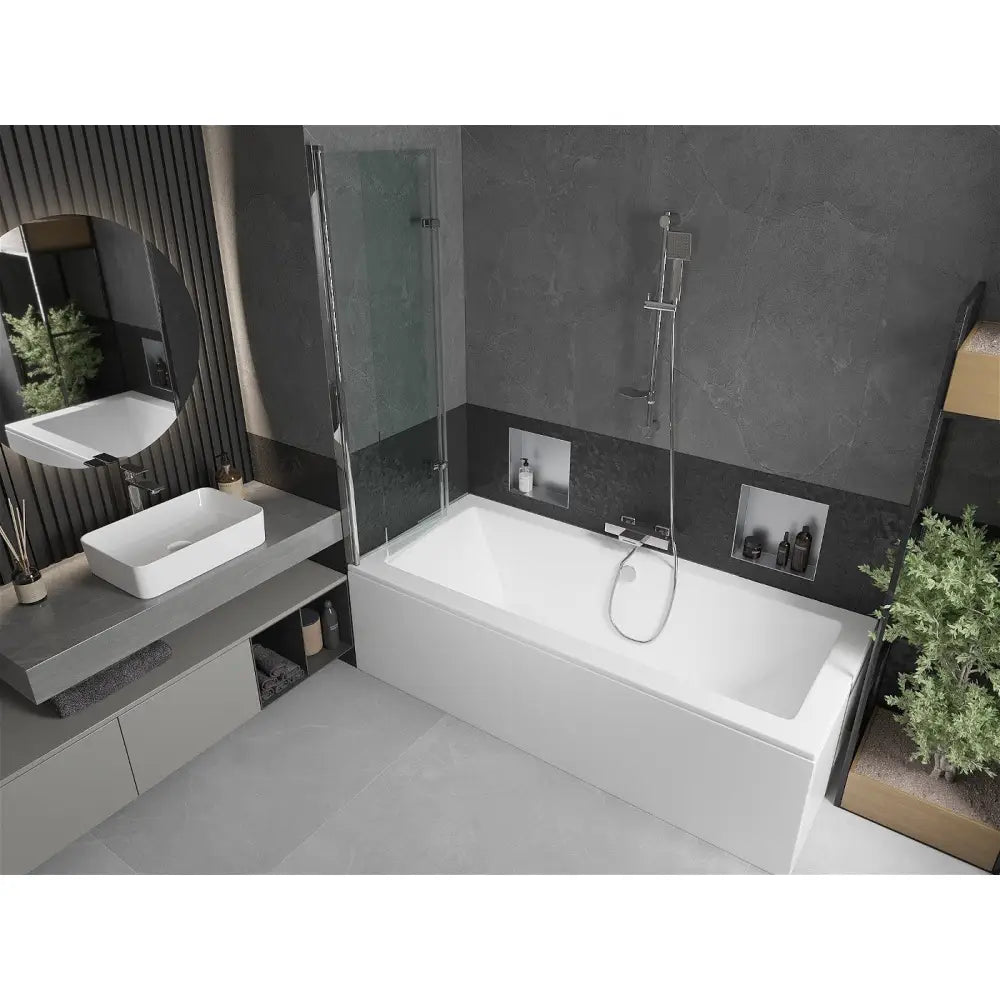 Mexen Cube Rektangulært Badekar 170x80 Cm med Kabinett og 2-delt Dusjskjerm 100 Cm Gjennomsiktig Krom - 550517080x