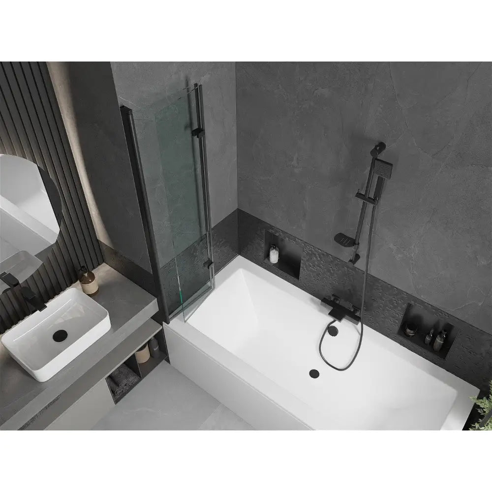 Mexen Cube Rektangulært Badekar 170x80 Cm med Kabinett og 2-delt Dusjvegg 80 Cm Gjennomsiktig Svart - 550517080x
