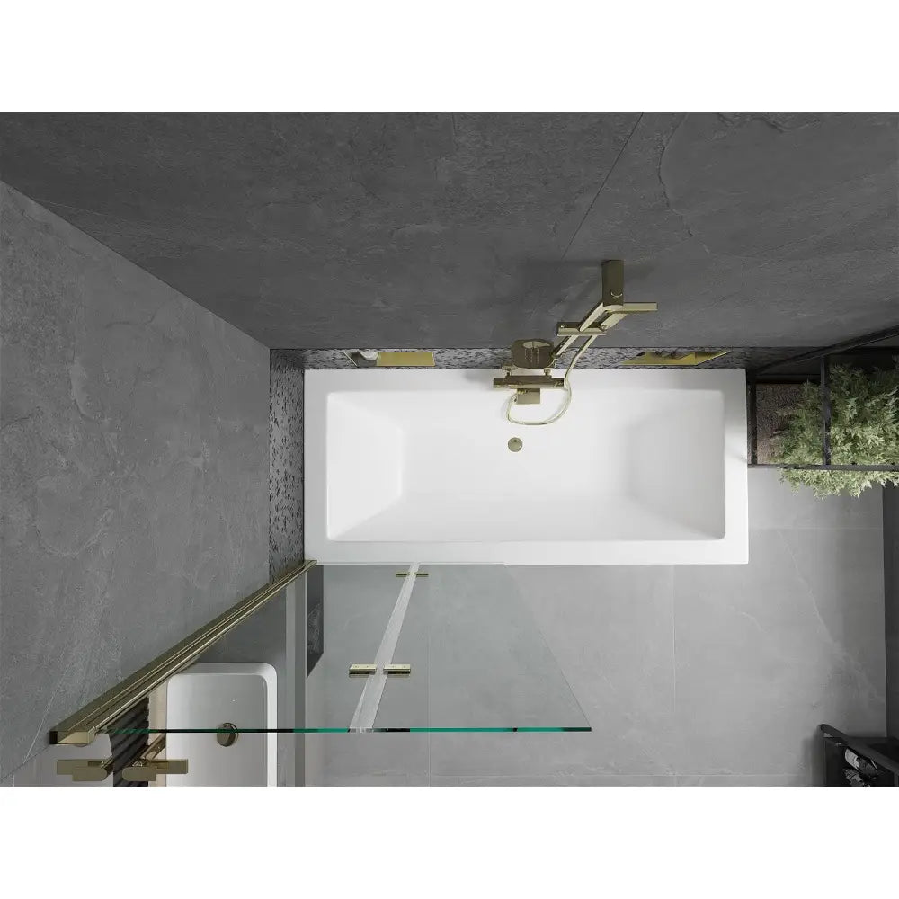 Mexen Cube Rektangulært Badekar 170x80 Cm med Kabinett og 2-dørs Dusjvegg 80 Cm Gjennomsiktig Gull - 550517080x