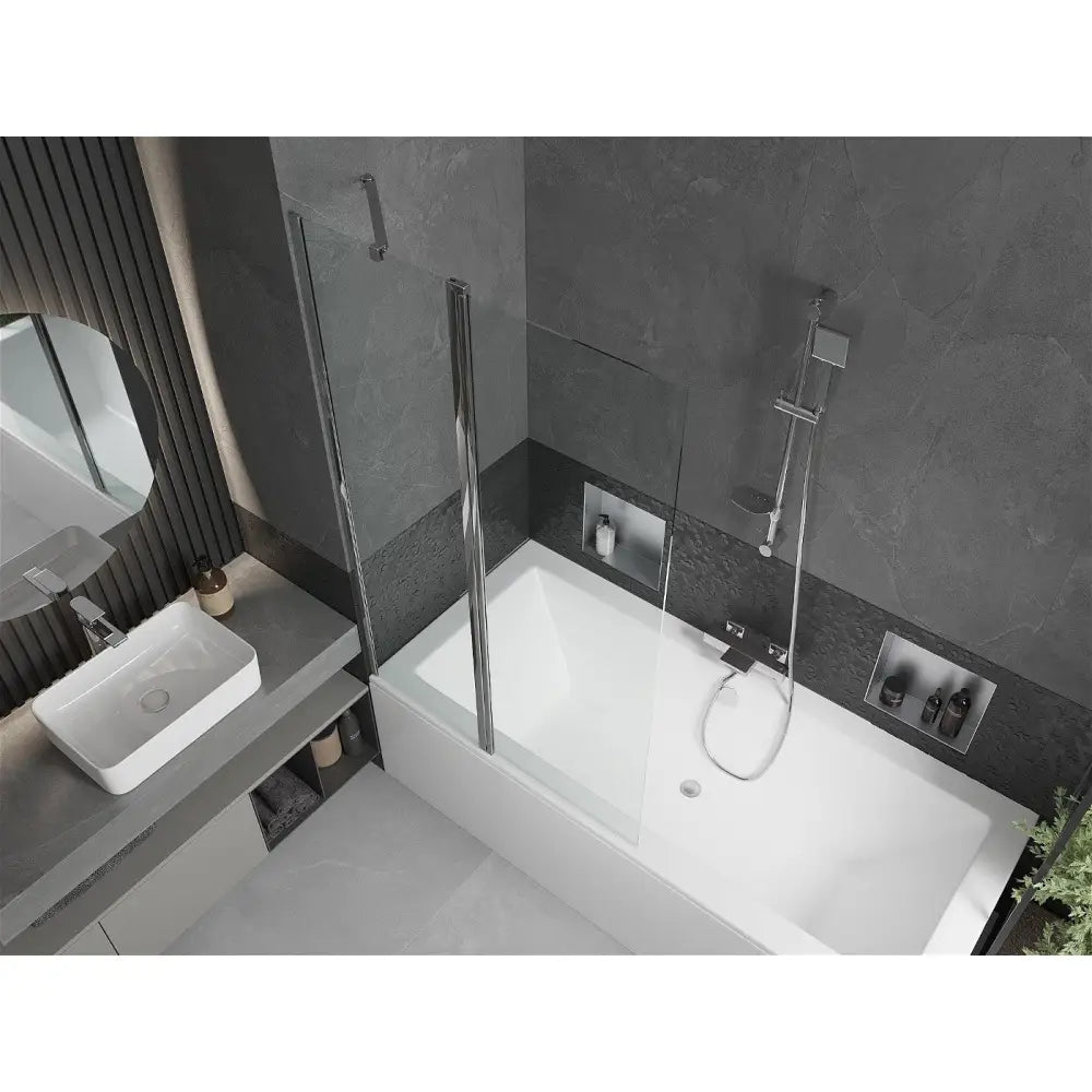 Mexen Cube Rektangulært Badekar 170x80 Cm med Kabinett og Ett-dørs Skjermvegg 100 Cm Gjennomsiktig Krom - 550517080x