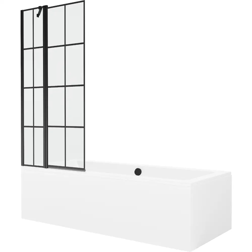 Mexen Cube Rektangulært Badekar 170x80 Cm med Kledning og Enkeltfløyet 80 Cm Skjerm Svart Mønster - 550517080x