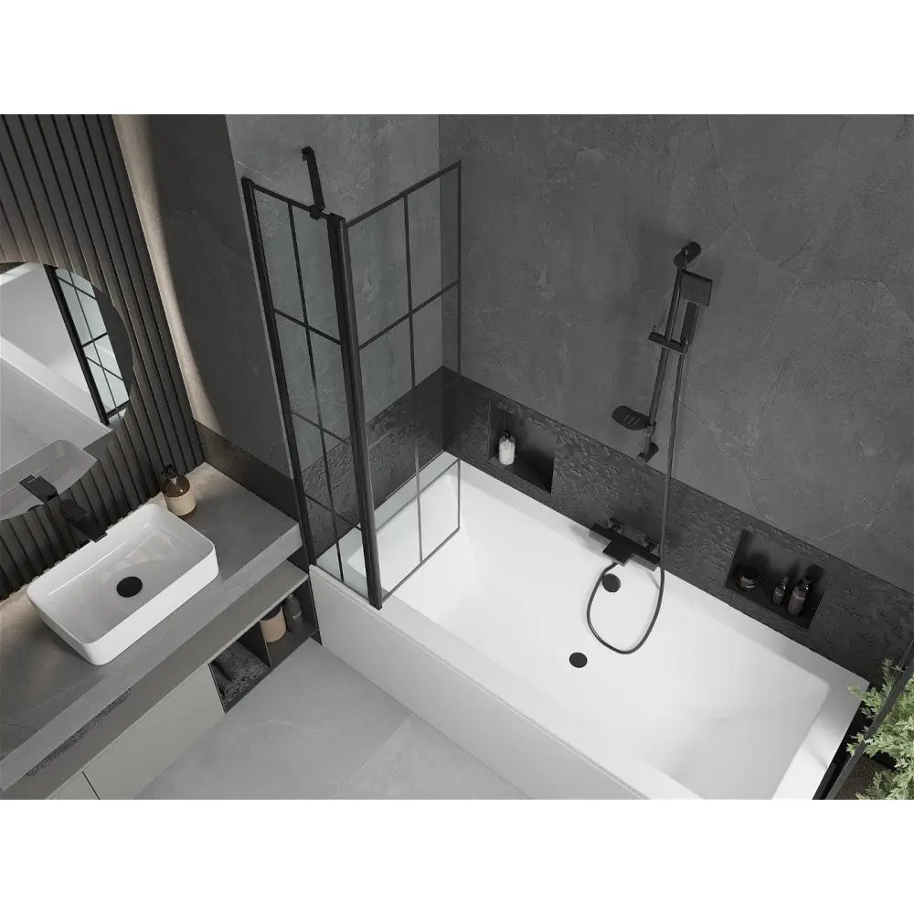 Mexen Cube Rektangulært Badekar 170x80 Cm med Kledning og Enkeltfløyet 80 Cm Skjerm Svart Mønster - 550517080x