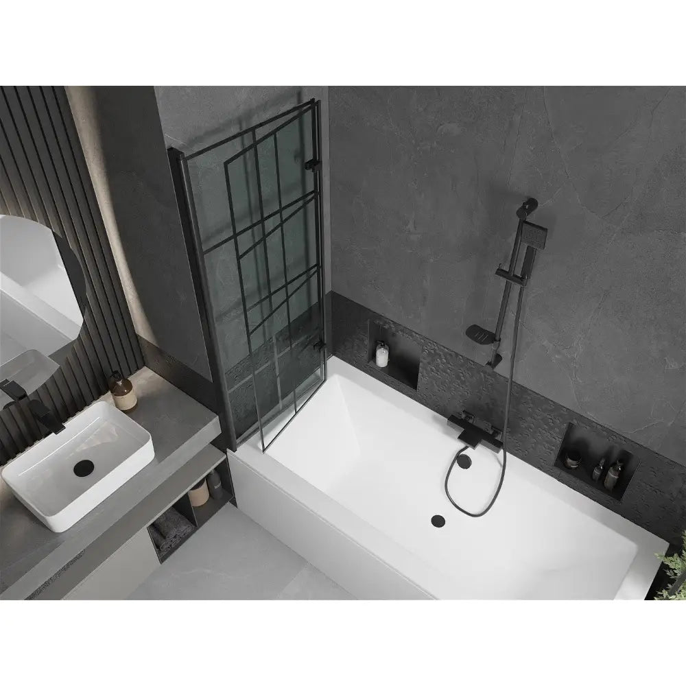 Mexen Cube Rektangulært Badekar 170x80 Cm med Kledning og 2-delt Skjermbrett 120 Cm Svart Mønster - 550517080x