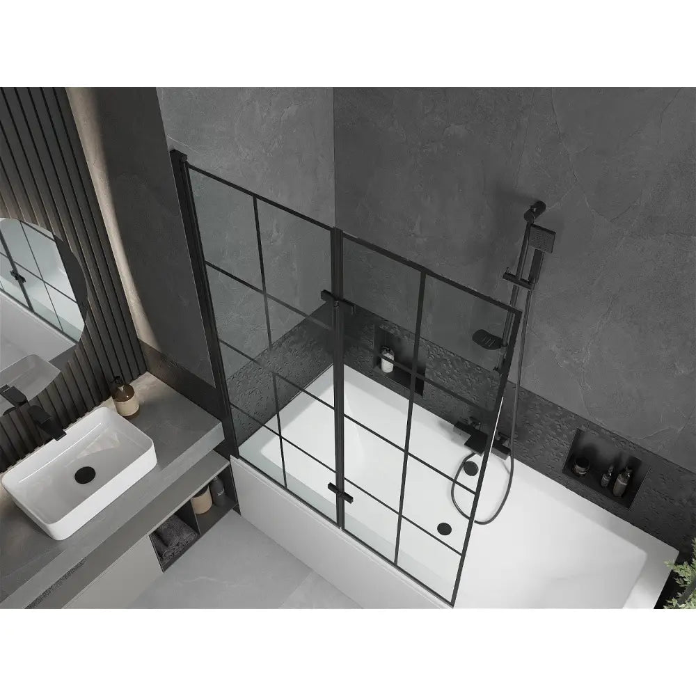 Mexen Cube Rektangulært Badekar 170x80 Cm med Kledning og 2-delt Skjermbrett 120 Cm Svart Mønster - 550517080x