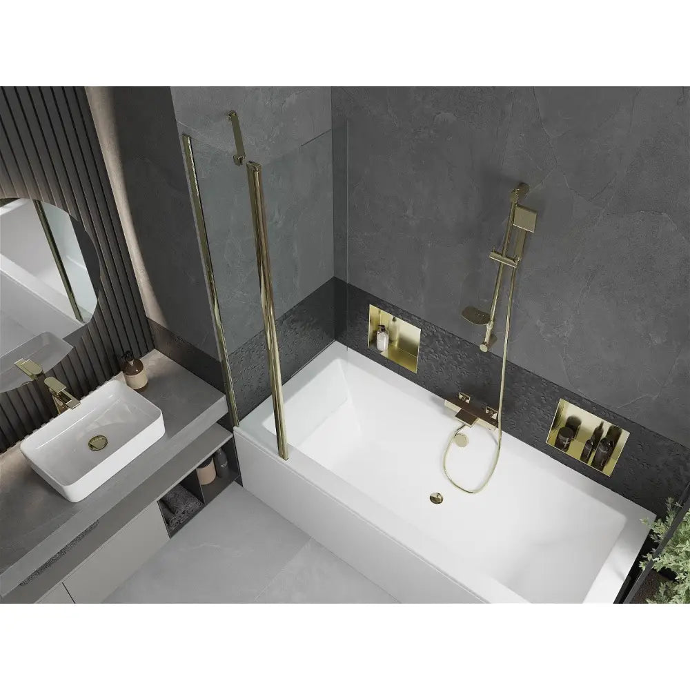 Mexen Cube Rektangulært Badekar 180x80 Cm med Kabinett og Enkeltfløyels Skjerm 80 Cm Gjennomsiktig Gull - 550518080x