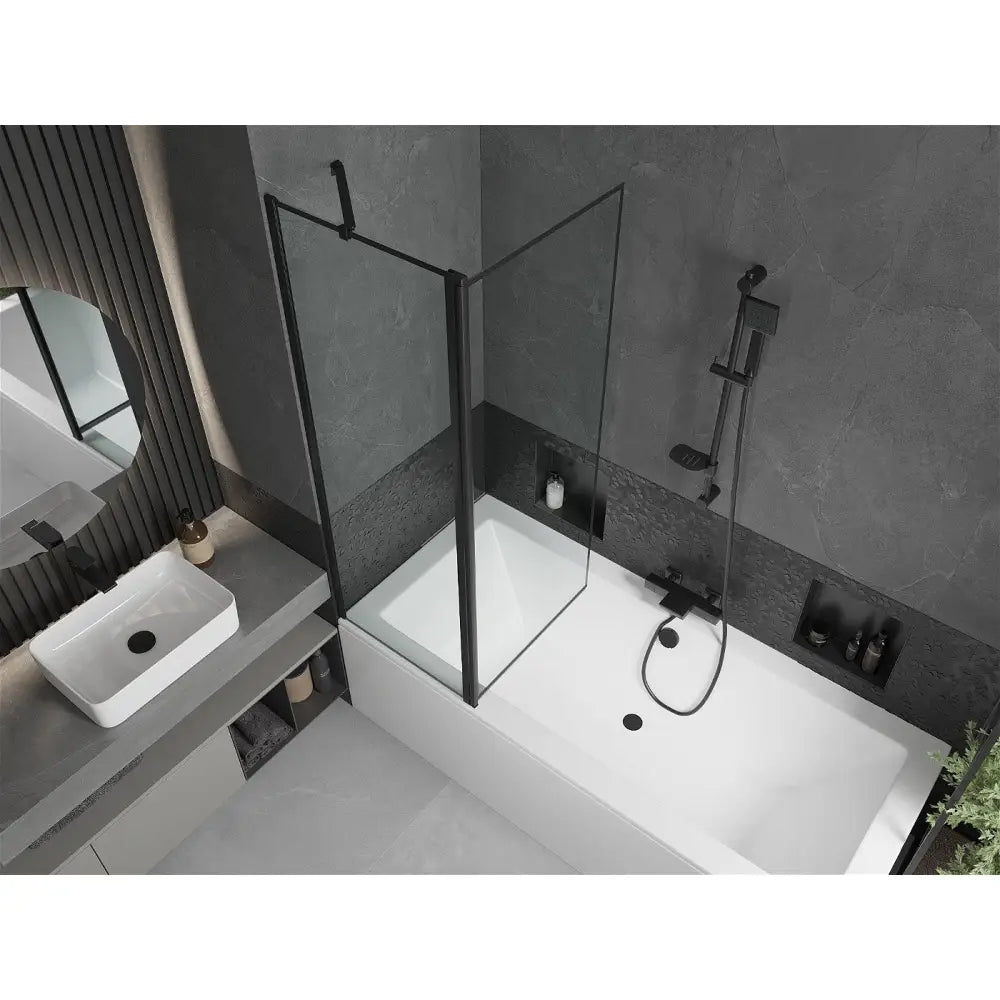 Mexen Cube Rektangulært Badekar 180x80 Cm med Kabinett og Enkeltdørs Skjermvegg 120 Cm Svart Mønster - 550518080x