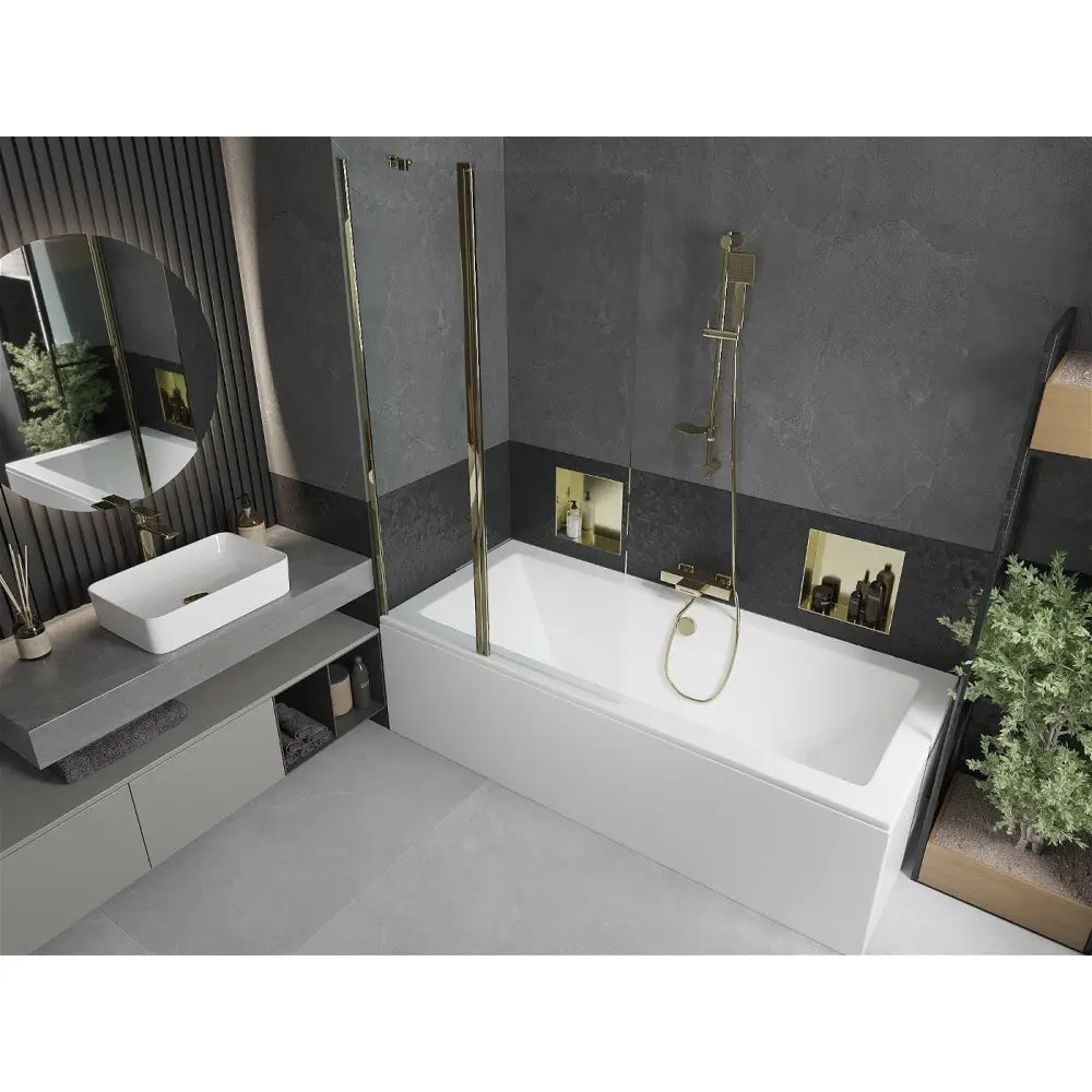 Mexen Cube Rektangulært Badekar 180x80 Cm med Kabinett og Enkeltdørs Dusjvegg 100 Cm Gjennomsiktig Gull - 550518080x