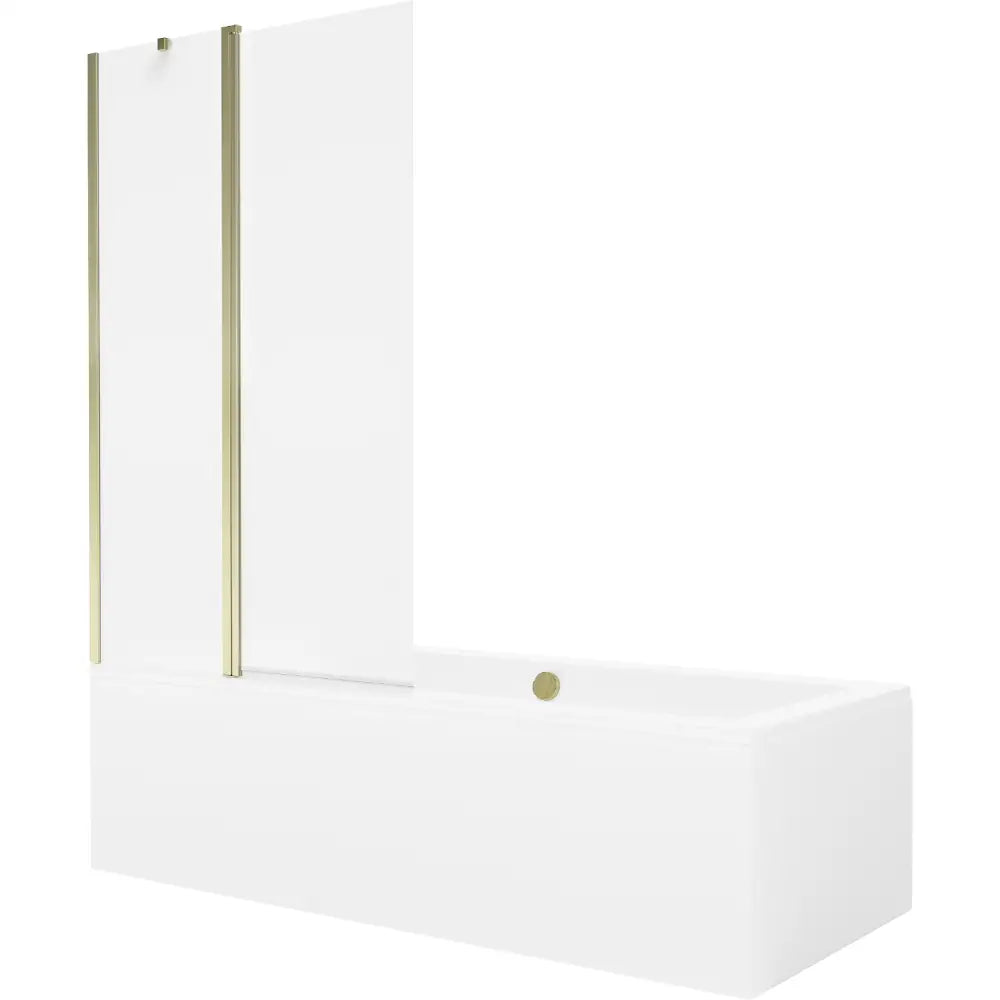 Mexen Cube Rektangulært Badekar 180x80 Cm med Kabinett og Enkeltdørs Dusjvegg 100 Cm Gjennomsiktig Gull - 550518080x