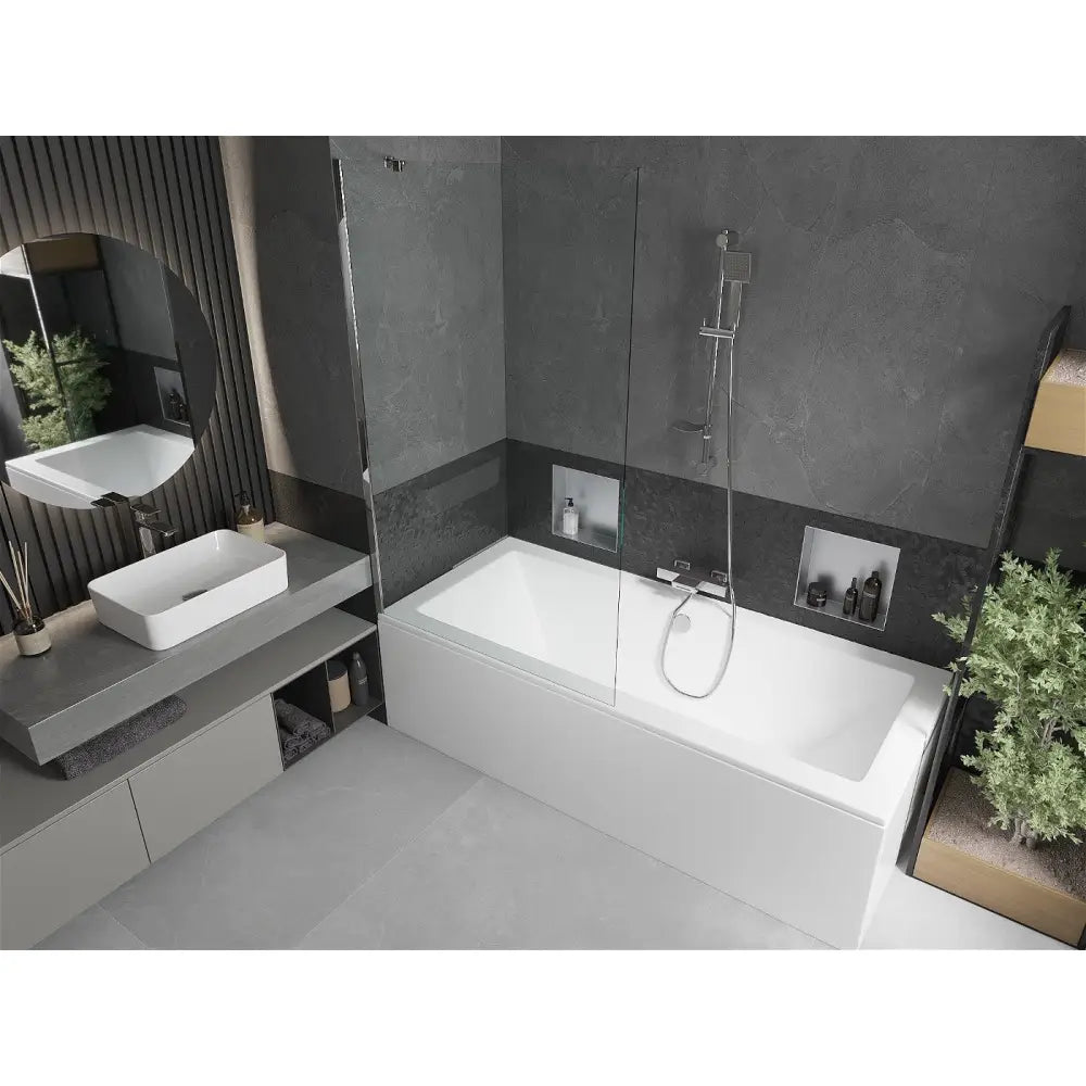 Mexen Cube Rektangulært Badekar 180x80 Cm med Kabinett og Enkel-vinget 100 Cm Skjerm Gjennomsiktig Krom - 550518080x