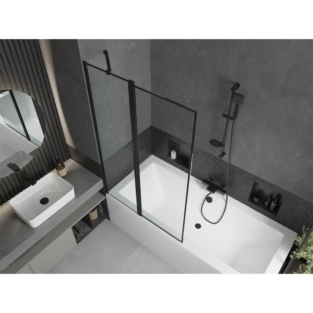 Mexen Cube Rektangulært Badekar 180x80 Cm med Kabinett og Enkeltfløyels Skjerm 100 Cm Svart Mønster - 550518080x