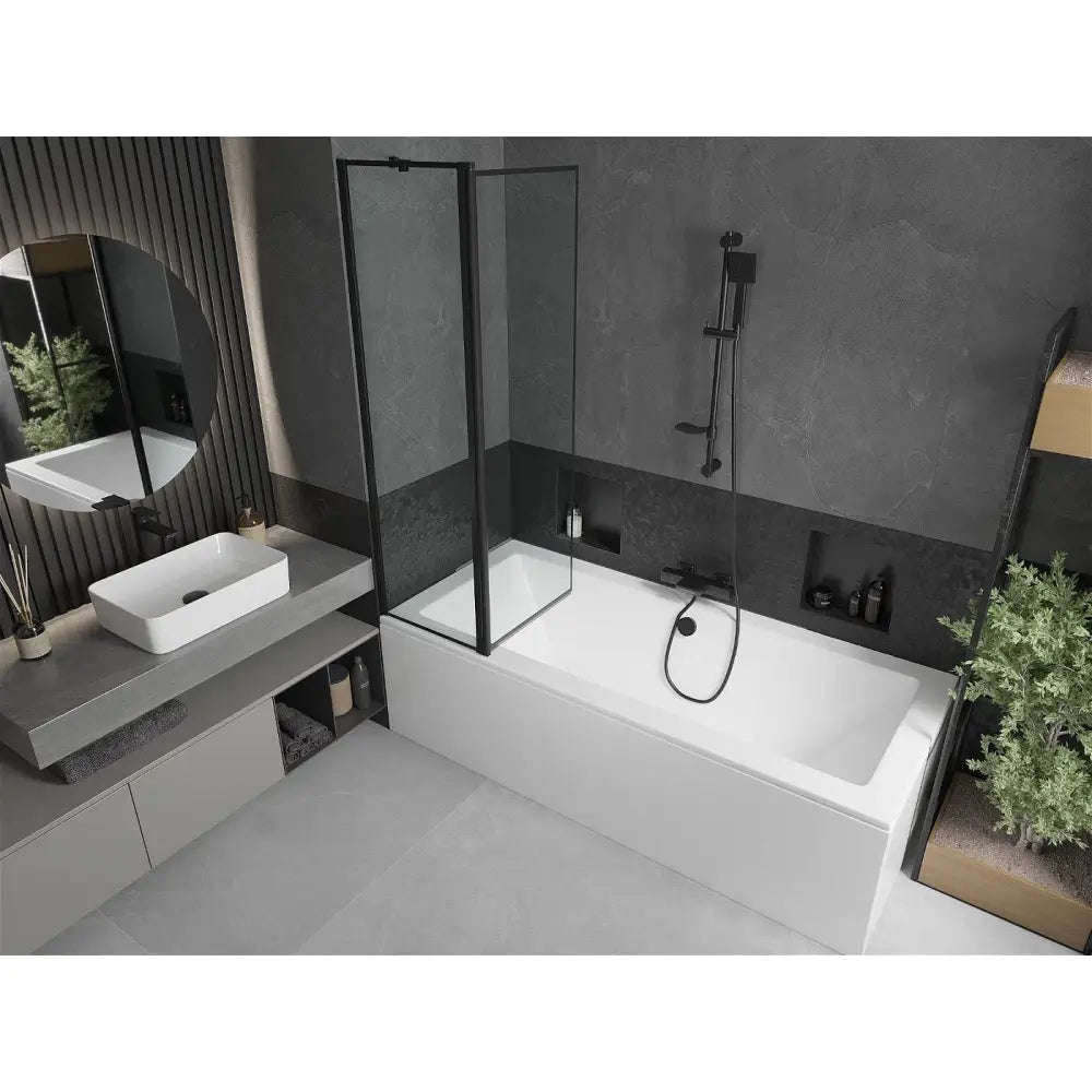 Mexen Cube Rektangulært Badekar 180x80 Cm med Kabinett og Enkeltfløyels Skjerm 100 Cm Svart Mønster - 550518080x