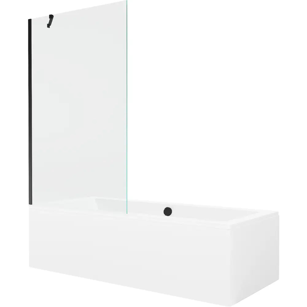 Mexen Cube Rektangulært Badekar 180x80 Cm med Kabinett og Enkeltfløyels Skjerm 100 Cm Gjennomsiktig Svart - 550518080x