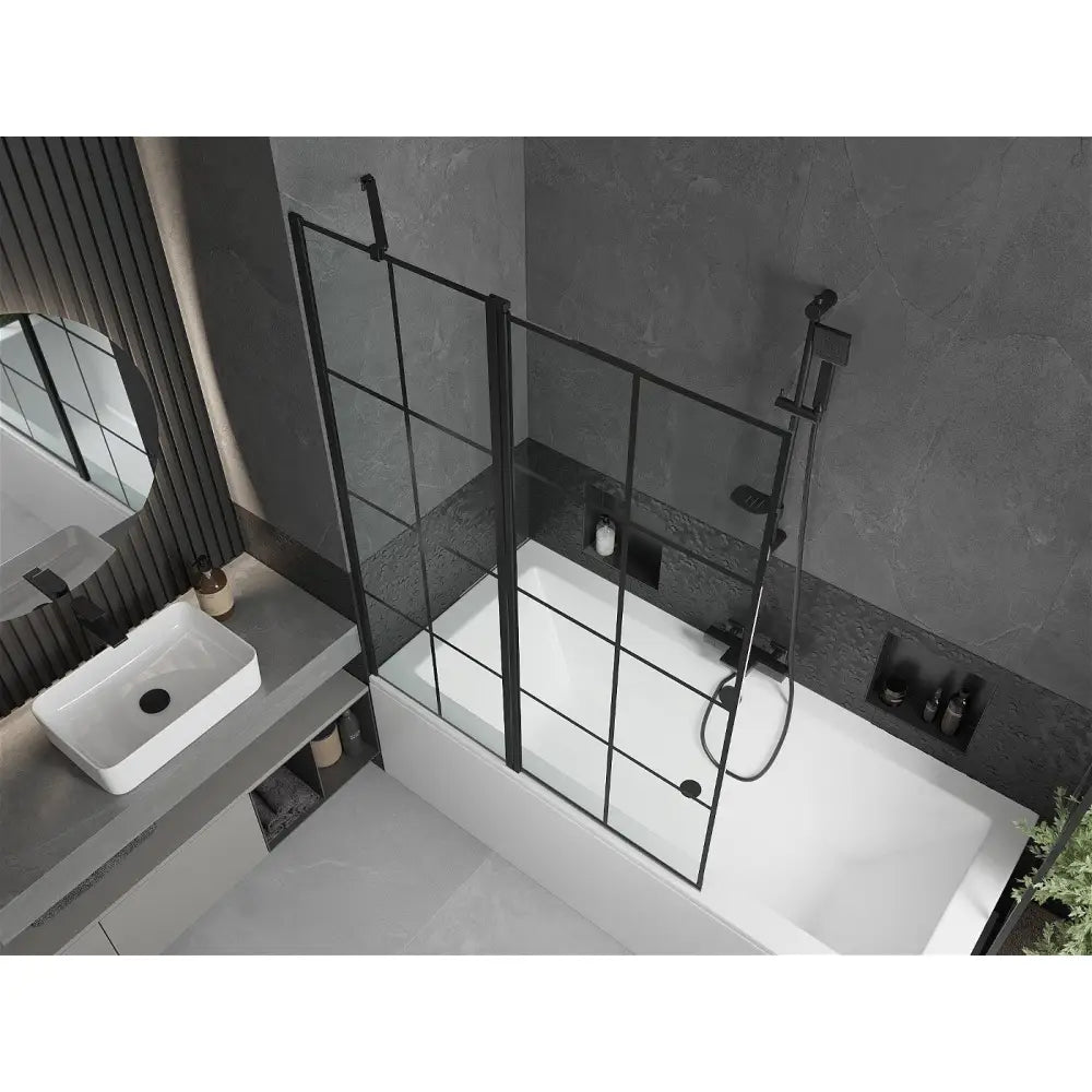 Mexen Cube Rektangulært Badekar 180x80 Cm med Kabinett og Enkeltfløyet Dusjvegg 120 Cm Svart Mønster - 550518080x