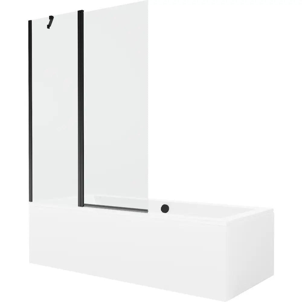 Mexen Cube Rektangulært Badekar 180x80 Cm med Kabinett og Enkeltfløyet Skjermvegg 120 Cm Gjennomsiktig Svart