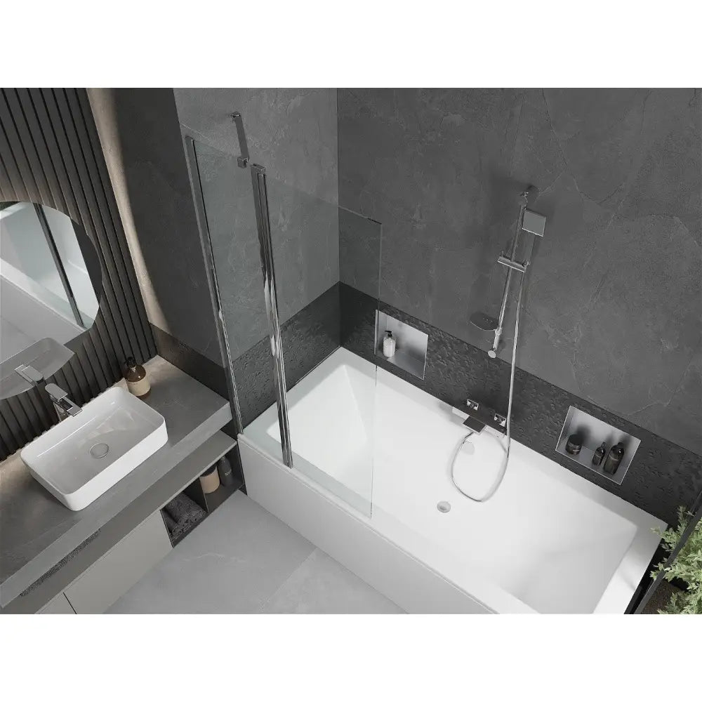 Mexen Cube Rektangulært Badekar 180x80 Cm med Kabinett og Enkeltfolds Dør 80 Cm Gjennomsiktig Krom - 550518080x