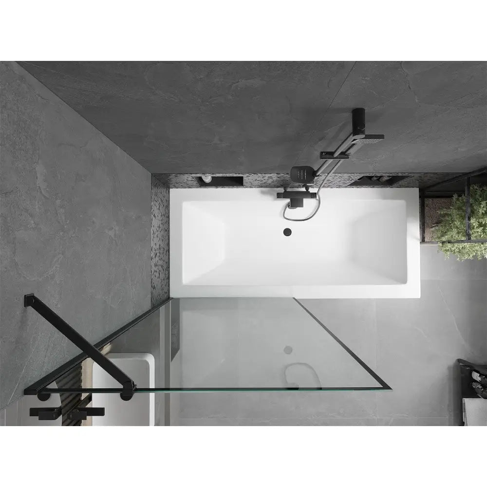 Mexen Cube Rektangulært Badekar 180x80 Cm med Kabinett og Enkeltfløy 90 Cm Dusjvegg Svart Mønster - 550518080x