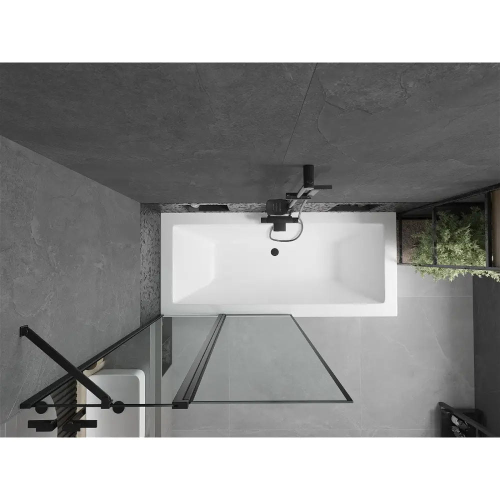 Mexen Cube Rektangulært Badekar 180x80 Cm med Kabinett og Enkeltfløyels Skjerm 100 Cm Svart Mønster - 550518080x