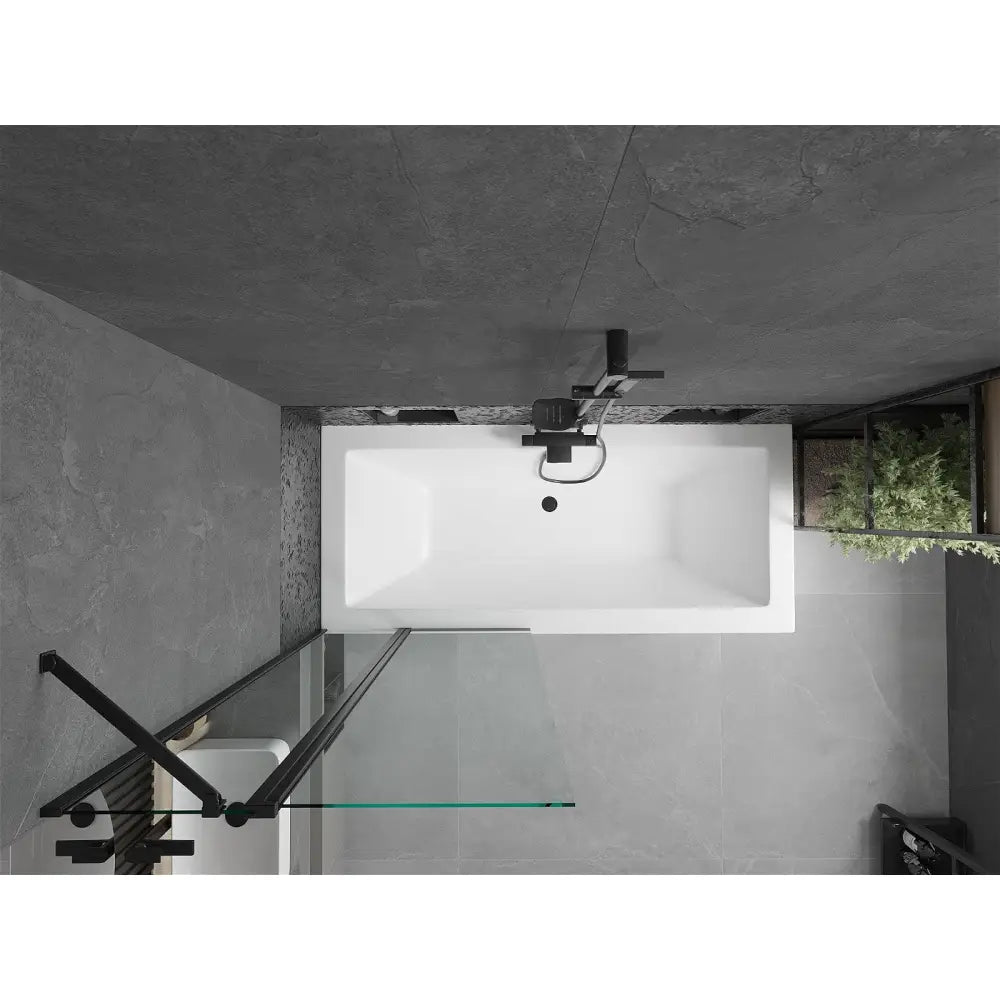 Mexen Cube Rektangulært Badekar 180x80 Cm med Kabinett og Enkeltfløyels Skjerm 80 Cm Gjennomsiktig Svart - 550518080x