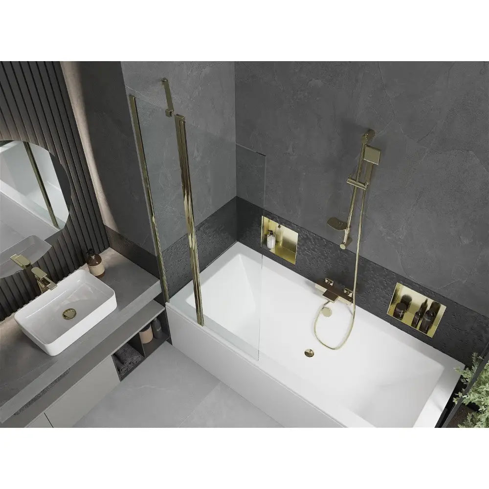 Mexen Cube Rektangulært Badekar 180x80 Cm med Kabinett og Enkeltfløyels Skjerm 80 Cm Gjennomsiktig Gull - 550518080x